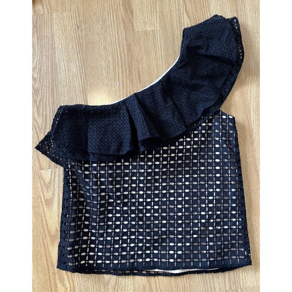 J Crew Black Nude One Shoulder Eyelet Blouse Size 00 - Picture 3 of 8